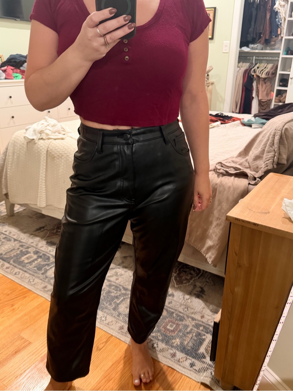 High-Rise Vegan Leather Black Pants